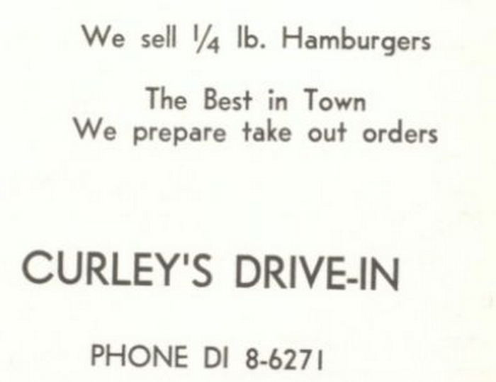 Curleys Drive-In (Curlys Drive-In) - Vintage Yearbook Ad
